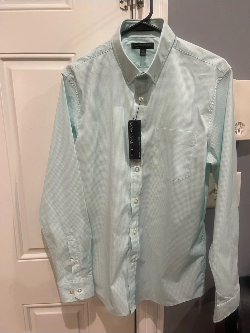 NWT Banana Republic Men's Mint Green Micro-check Button-Down Dress Shirt Sz M